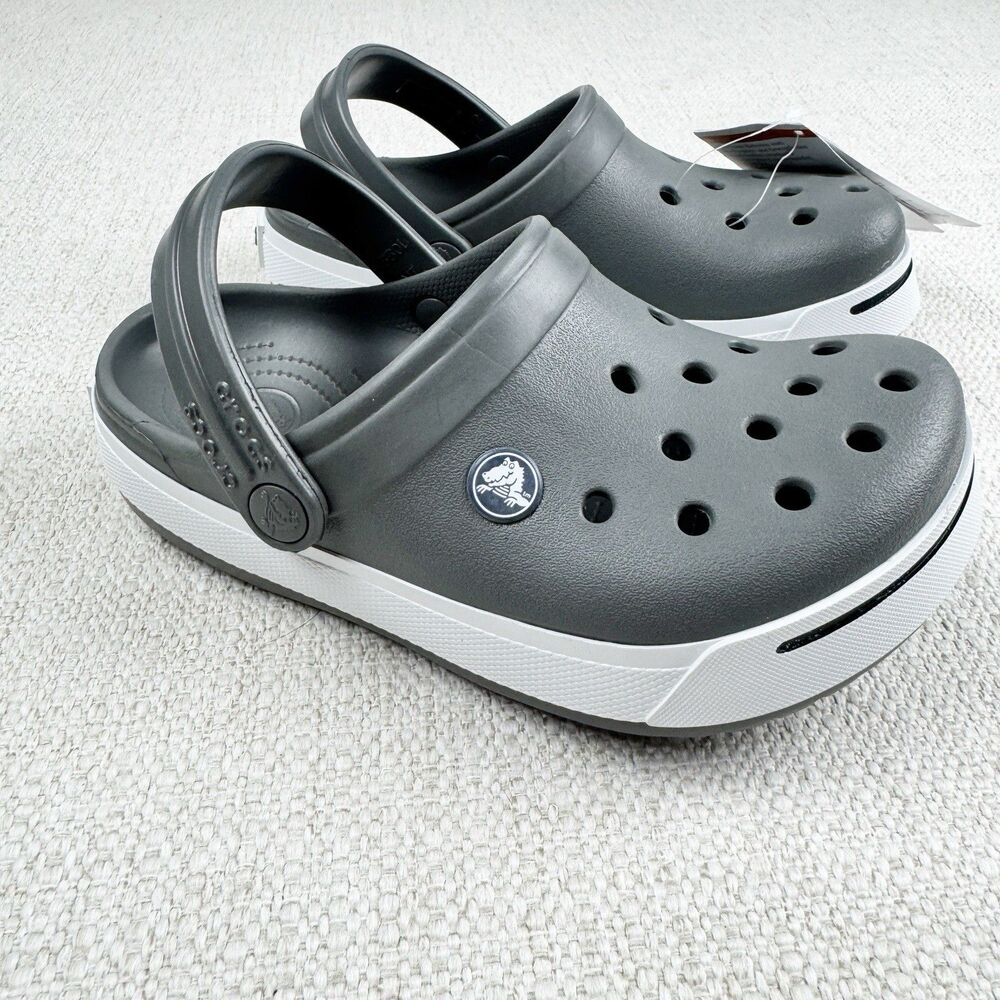 Crocs Crocband II Gray White Clog 11990-0DA Kids Size 2 J2 Unisex Clogs NWT
